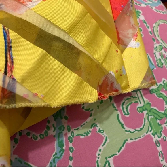 Moshita Couture yellow bird printed Dress with matching jacket size medium - Picture 10 of 10